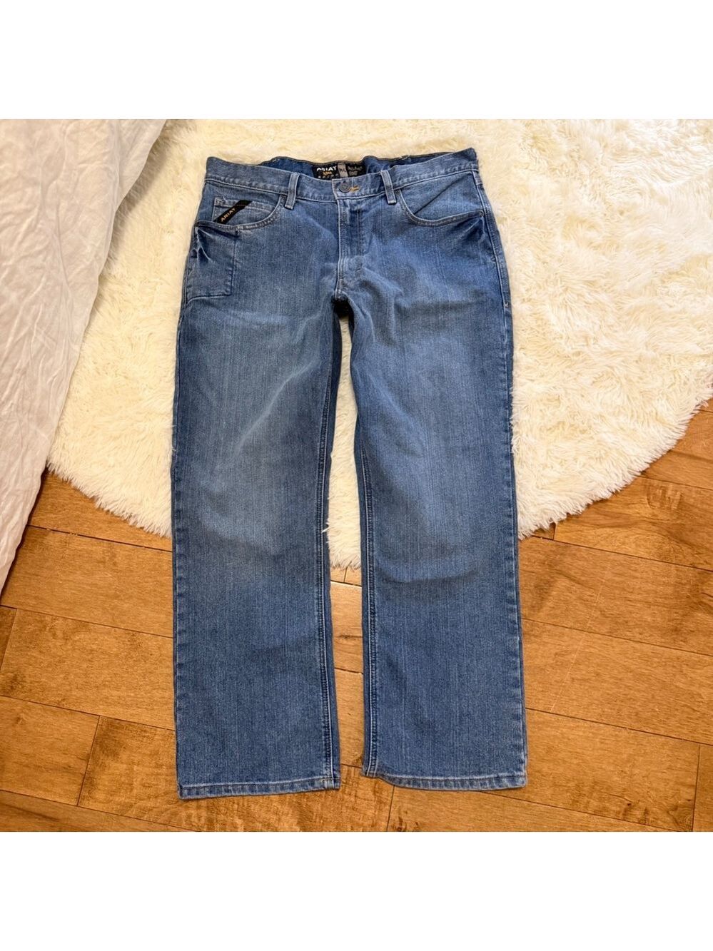 Mens Ariat Rebar M4 Relaxed Boot Cut Jeans Blue Haze Work Denim Size 36x30